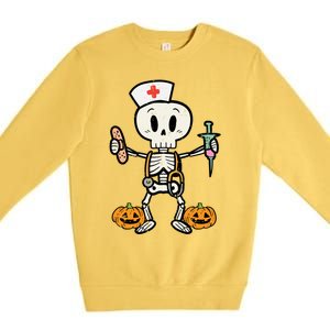 Halloween Nicu Nurse Skeleton Scrub Top Costume Gift Premium Crewneck Sweatshirt