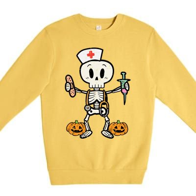 Halloween Nicu Nurse Skeleton Scrub Top Costume Gift Premium Crewneck Sweatshirt