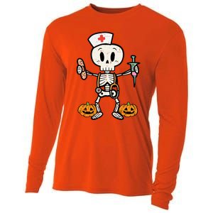 Halloween Nicu Nurse Skeleton Scrub Top Costume Gift Cooling Performance Long Sleeve Crew