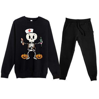 Halloween Nicu Nurse Skeleton Scrub Top Costume Gift Premium Crewneck Sweatsuit Set