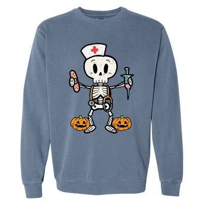 Halloween Nicu Nurse Skeleton Scrub Top Costume Gift Garment-Dyed Sweatshirt