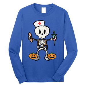 Halloween Nicu Nurse Skeleton Scrub Top Costume Gift Long Sleeve Shirt