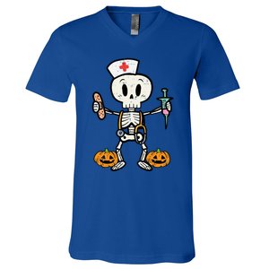 Halloween Nicu Nurse Skeleton Scrub Top Costume Gift V-Neck T-Shirt