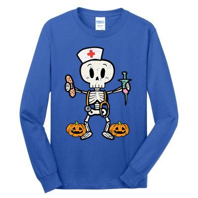 Halloween Nicu Nurse Skeleton Scrub Top Costume Gift Tall Long Sleeve T-Shirt