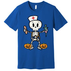 Halloween Nicu Nurse Skeleton Scrub Top Costume Gift Premium T-Shirt