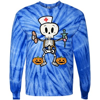 Halloween Nicu Nurse Skeleton Scrub Top Costume Gift Tie-Dye Long Sleeve Shirt