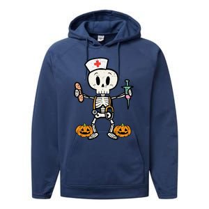 Halloween Nicu Nurse Skeleton Scrub Top Costume Gift Performance Fleece Hoodie