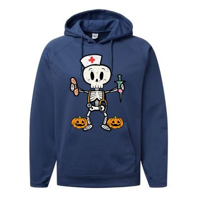 Halloween Nicu Nurse Skeleton Scrub Top Costume Gift Performance Fleece Hoodie