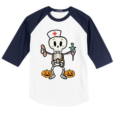 Halloween Nicu Nurse Skeleton Scrub Top Costume Gift Baseball Sleeve Shirt