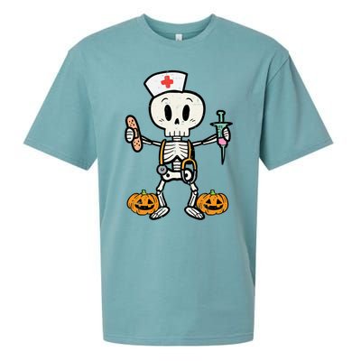 Halloween Nicu Nurse Skeleton Scrub Top Costume Gift Sueded Cloud Jersey T-Shirt