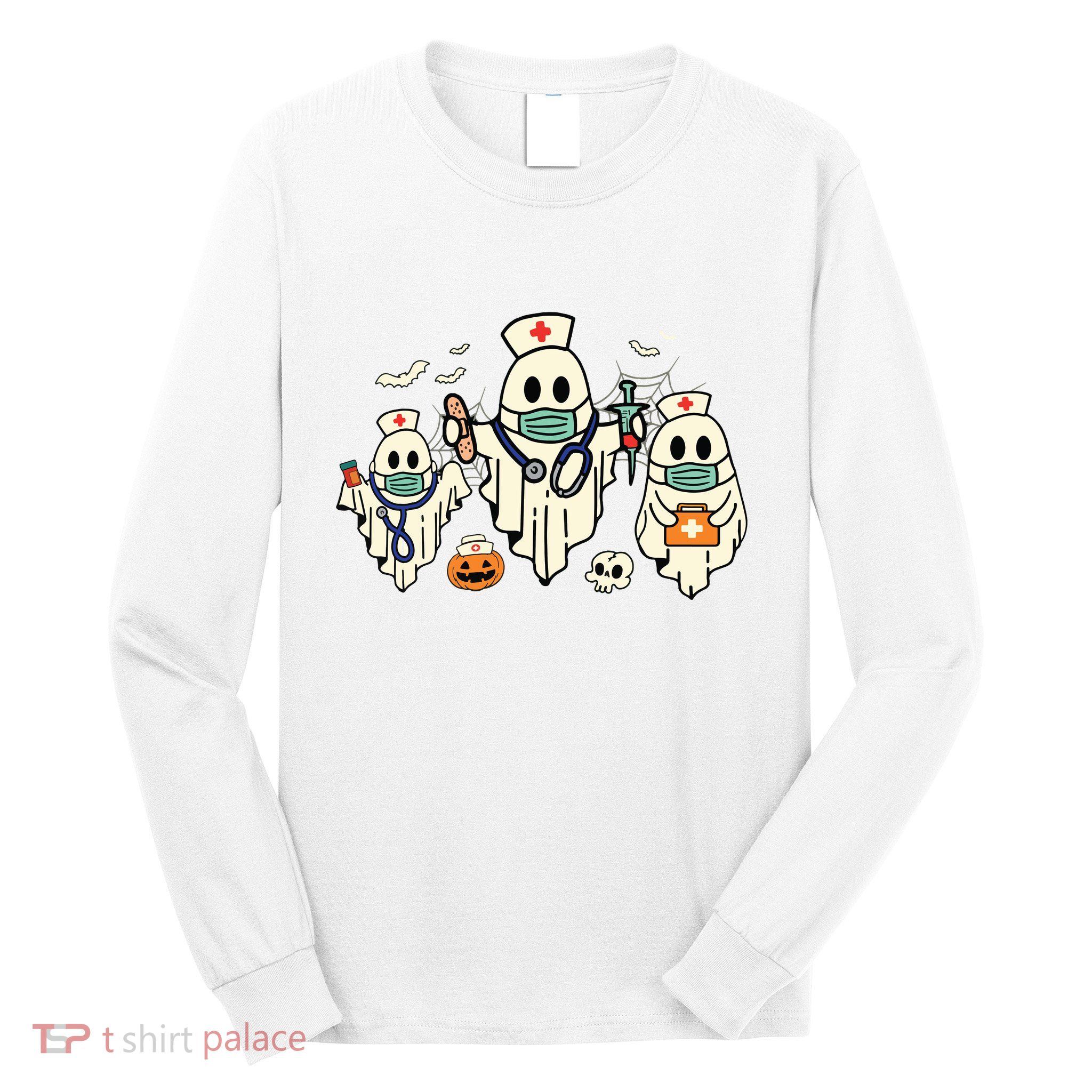 Halloween Nurse Nursing Funny Health Worker Rn Ghost Nurse Long Sleeve Shirt