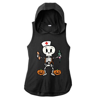 Halloween Nicu Nurse Skeleton Scrub Top Costume Ladies PosiCharge Tri-Blend Wicking Draft Hoodie Tank