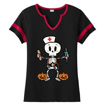 Halloween Nicu Nurse Skeleton Scrub Top Costume Ladies Halftime Notch Neck Tee