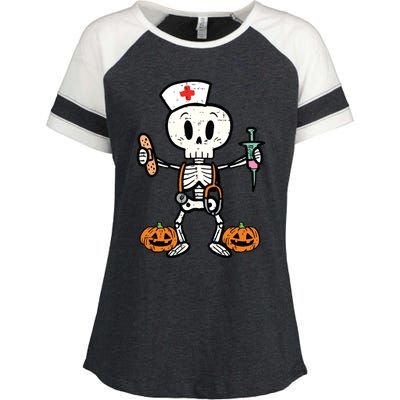 Halloween Nicu Nurse Skeleton Scrub Top Costume Enza Ladies Jersey Colorblock Tee