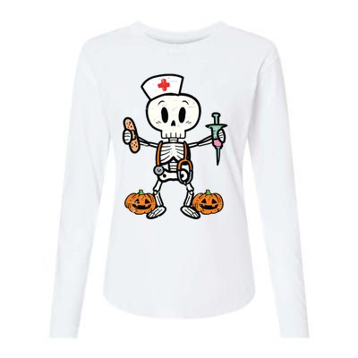 Halloween Nicu Nurse Skeleton Scrub Top Costume Womens Cotton Relaxed Long Sleeve T-Shirt