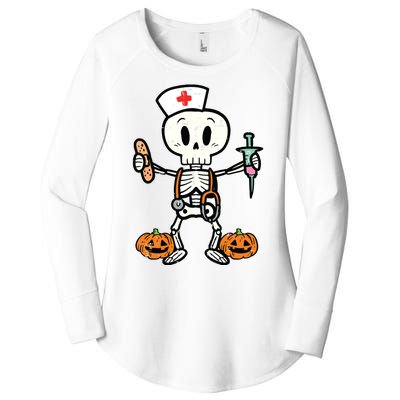 Halloween Nicu Nurse Skeleton Scrub Top Costume Women's Perfect Tri Tunic Long Sleeve Shirt