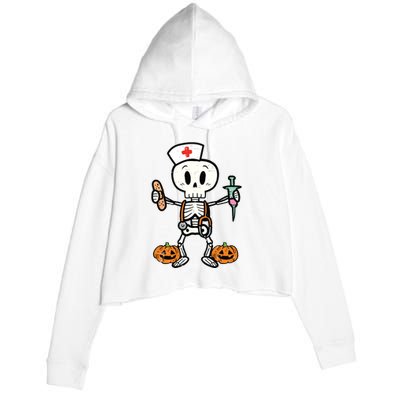 Halloween Nicu Nurse Skeleton Scrub Top Costume Crop Fleece Hoodie