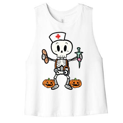 Halloween Nicu Nurse Skeleton Scrub Top Costume Women's Racerback Cropped Tank