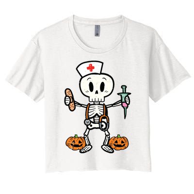 Halloween Nicu Nurse Skeleton Scrub Top Costume Women's Crop Top Tee