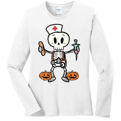 Halloween Nicu Nurse Skeleton Scrub Top Costume Ladies Long Sleeve Shirt