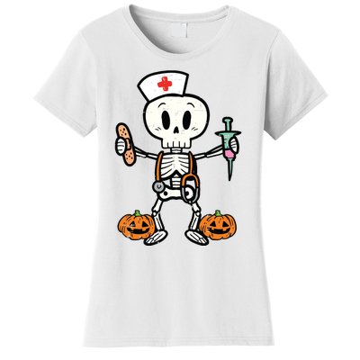 Halloween Nicu Nurse Skeleton Scrub Top Costume Women's T-Shirt