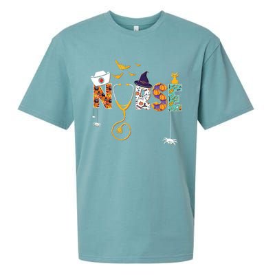 Halloween Nurse Nursing Cute Health Worker Halloween Pattern Sueded Cloud Jersey T-Shirt