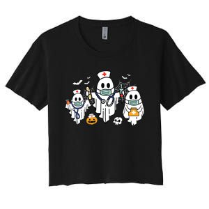 Halloween Nurse Nursing Funny Health Worker Rn Ghost Nurse Women's Crop Top Tee