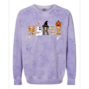 Halloween Nurse Nursing Cute Health Worker Halloween Pattern Gift Colorblast Crewneck Sweatshirt