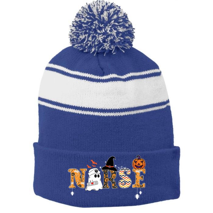 Halloween Nurse Nursing Cute Health Worker Halloween Pattern Gift Stripe Pom Pom Beanie