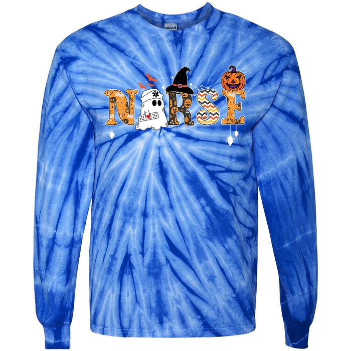 Halloween Nurse Nursing Cute Health Worker Halloween Pattern Gift Tie-Dye Long Sleeve Shirt