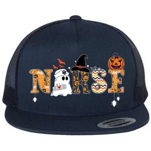 Halloween Nurse Nursing Cute Health Worker Halloween Pattern Gift Flat Bill Trucker Hat