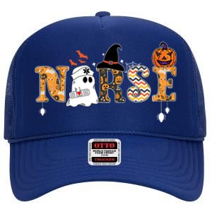 Halloween Nurse Nursing Cute Health Worker Halloween Pattern Gift High Crown Mesh Back Trucker Hat