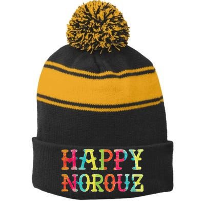 Happy Norouz Persian New Year Eyd Norooz Iran Nowruz Spring Stripe Pom Pom Beanie