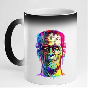 Halloween Neon Paint Drip Frankenstein Monster 11oz Black Color Changing Mug