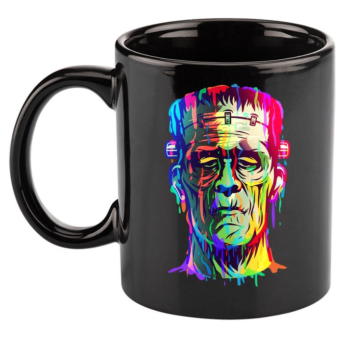 Halloween Neon Paint Drip Frankenstein Monster 11oz C Handle Ceramic Mug