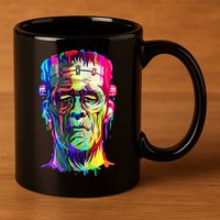 Halloween Neon Paint Drip Frankenstein Monster 11oz C Handle Ceramic Mug