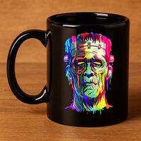 Halloween Neon Paint Drip Frankenstein Monster 11oz C Handle Ceramic Mug