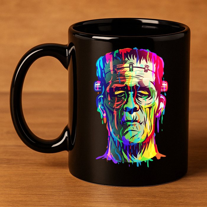 Halloween Neon Paint Drip Frankenstein Monster 11oz C Handle Ceramic Mug