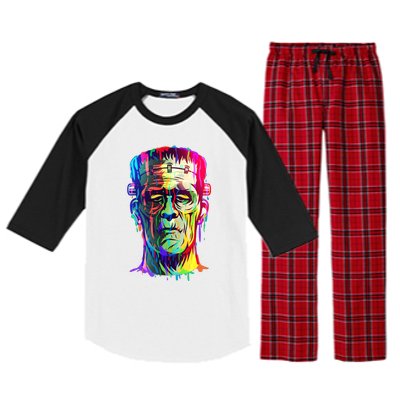 Halloween Neon Paint Drip Frankenstein Monster Raglan Sleeve Pajama Set