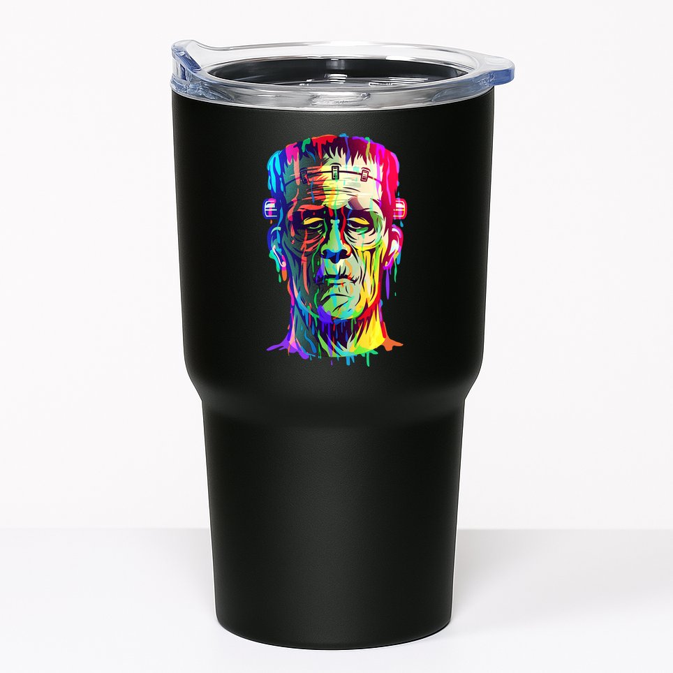 Halloween Neon Paint Drip Frankenstein Monster Tumbler