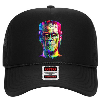 Halloween Neon Paint Drip Frankenstein Monster Trucker Hat