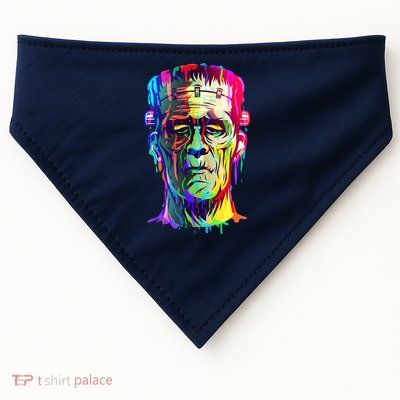 Halloween Neon Paint Drip Frankenstein Monster USA-Made Doggie Bandana