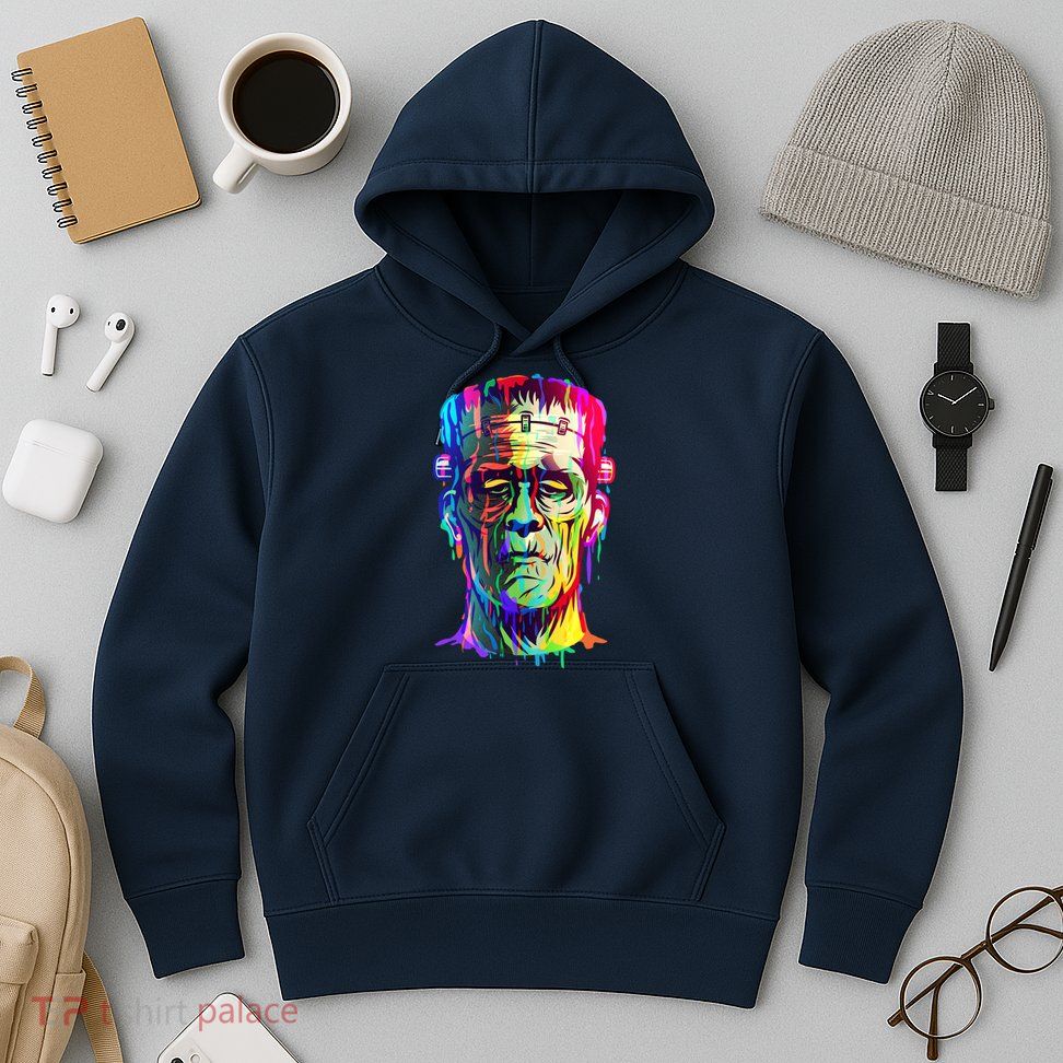 Halloween Neon Paint Drip Frankenstein Monster Hoodie