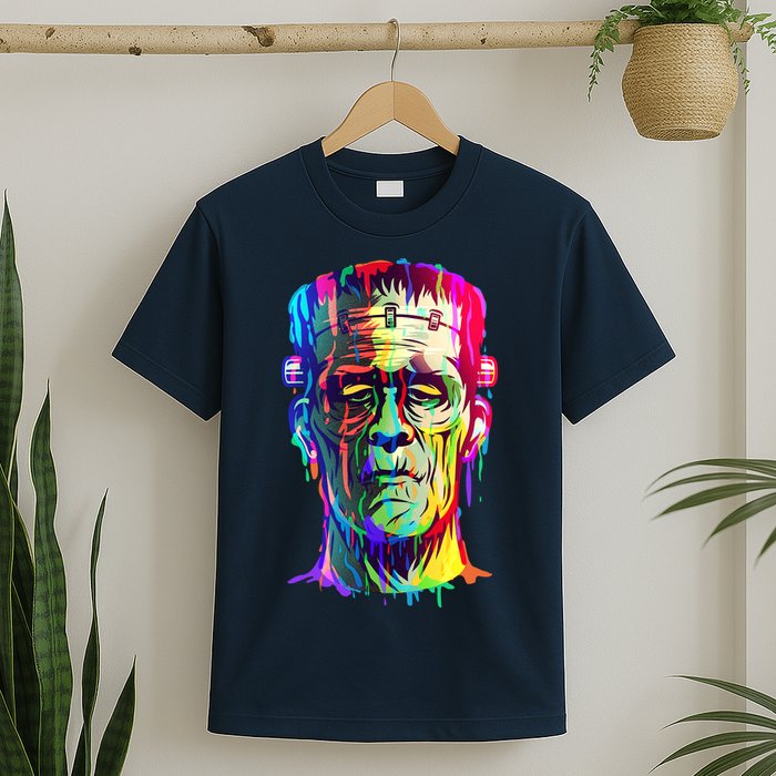 Halloween Neon Paint Drip Frankenstein Monster T-Shirt