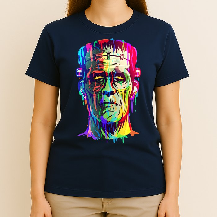 Halloween Neon Paint Drip Frankenstein Monster T-Shirt