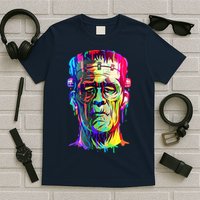 Halloween Neon Paint Drip Frankenstein Monster T-Shirt