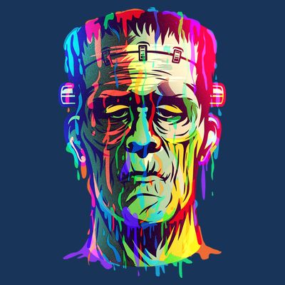 Halloween Neon Paint Drip Frankenstein Monster T-Shirt