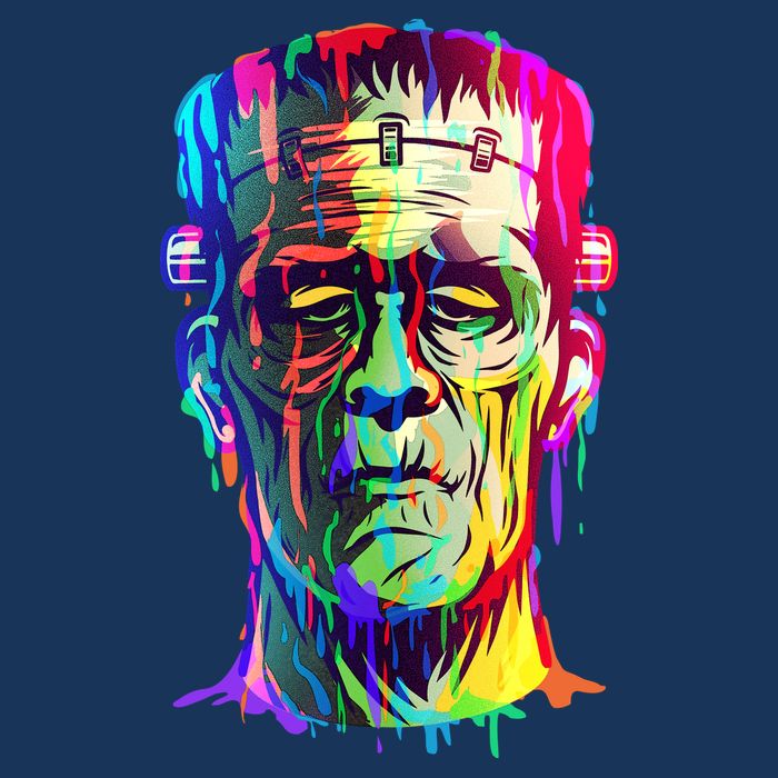 Halloween Neon Paint Drip Frankenstein Monster T-Shirt