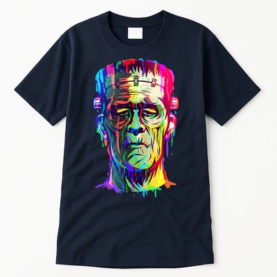 Halloween Neon Paint Drip Frankenstein Monster Tall T-Shirt