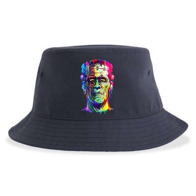 Halloween Neon Paint Drip Frankenstein Monster Sustainable Bucket Hat